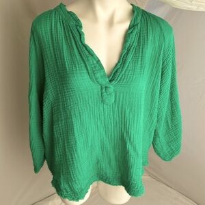 9Seed Resort Marrakesh green gauzy split neck cover up top